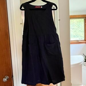 Pyne & Smith slow fashion dark navy linen pinafore jumper apron adjustable S